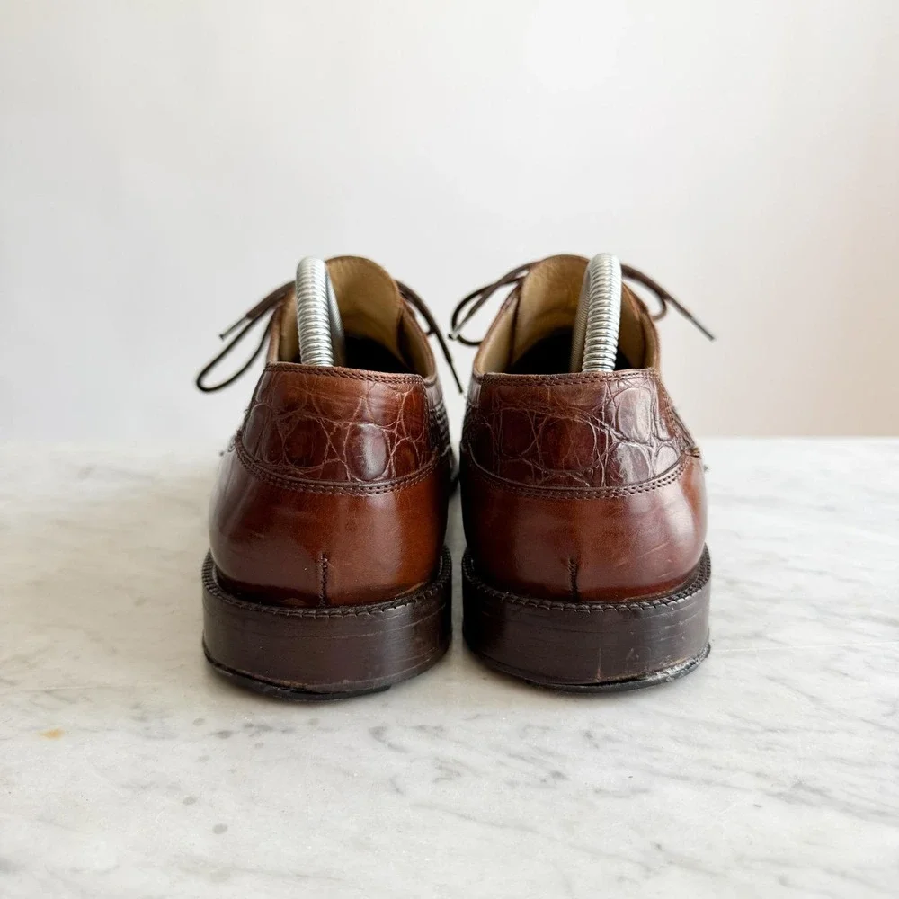 Johnston & Murphy vtg Brown‎ Woven Leather Oxford Shoes, Mens US 9.5M
